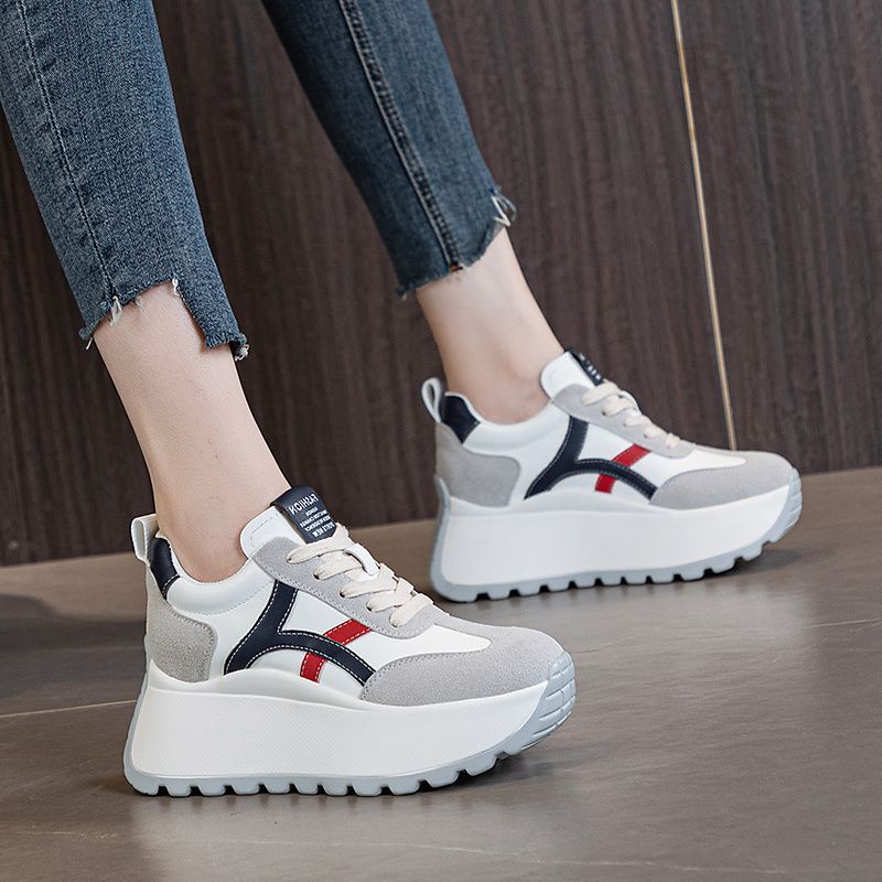 Inner height-increasing sneakers women's 2025 autumn versatile and thin soft-soled dad shoes small casual thick-soled muffin shoes