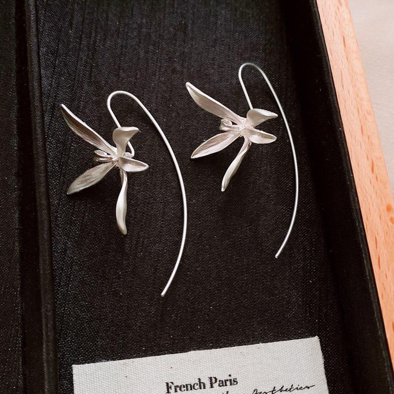 French retro iris flower earrings niche cold wind ear hook earrings