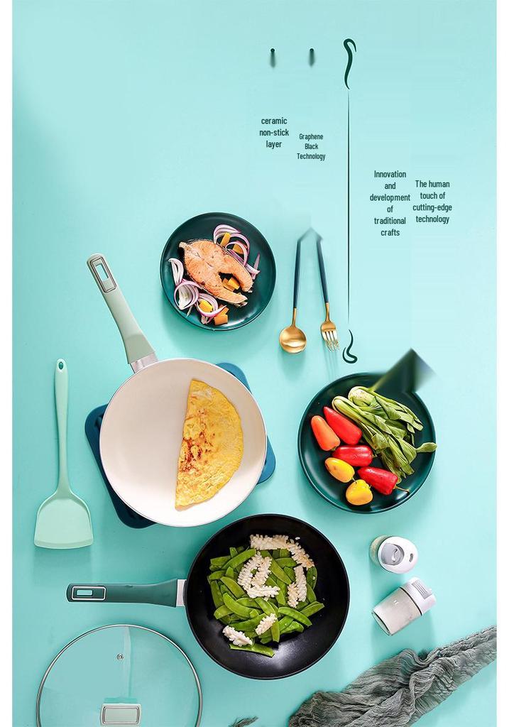 Shan Zu Light Green Ceramic Non-stick Frying Pan & Wok, Induction Compatible Flat Bottom