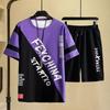 2 Teile/satz Männer Sommer Sportswear-Set Oansatz Kurzarm T-shirt Elastische Kordelzug Taille Taschen Shorts Set Patchwork Farbe Casual Outfit