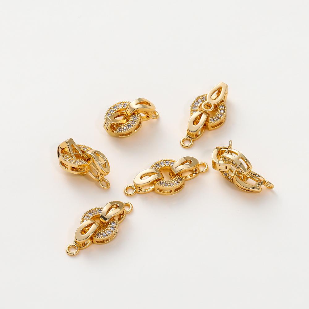 14k 18K Gold Plated Copper Metal Inlaid Zircon Round Fastener Clasps DIY Pearl Jewelry Beading Connector For Jewelry Making