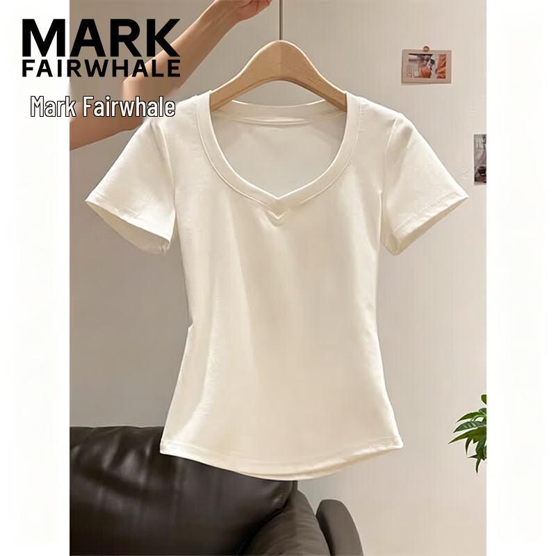 MARK FAIRWHALE Women s V-Neck Slim-Fit Short Sleeve T-Shirt M белый