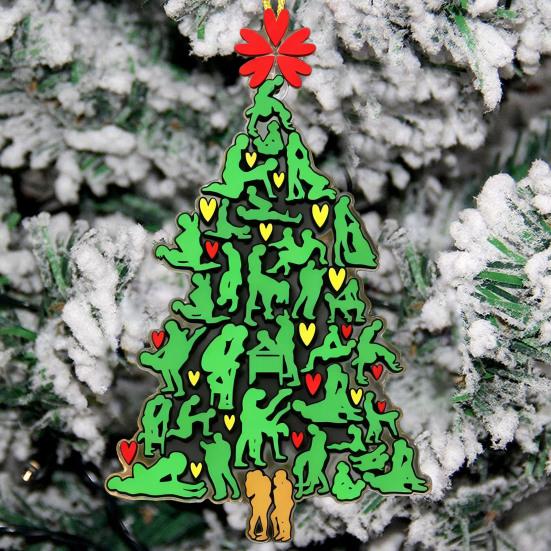 Yousheng The Naughty Tree Cheeky Christmas Ornament Green Tree Shaped Christmas Hanging Decor Funny Adults Posture Ornaments Gag Gifts for Couples