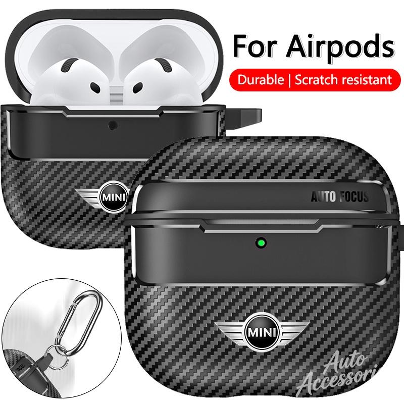 Carbon Fiber Earphone Case Bluetooth Headset Shell For Airpods 1/2/3/4/Pro With Carabiner Keychain For BMW Mini Cooper One JCW