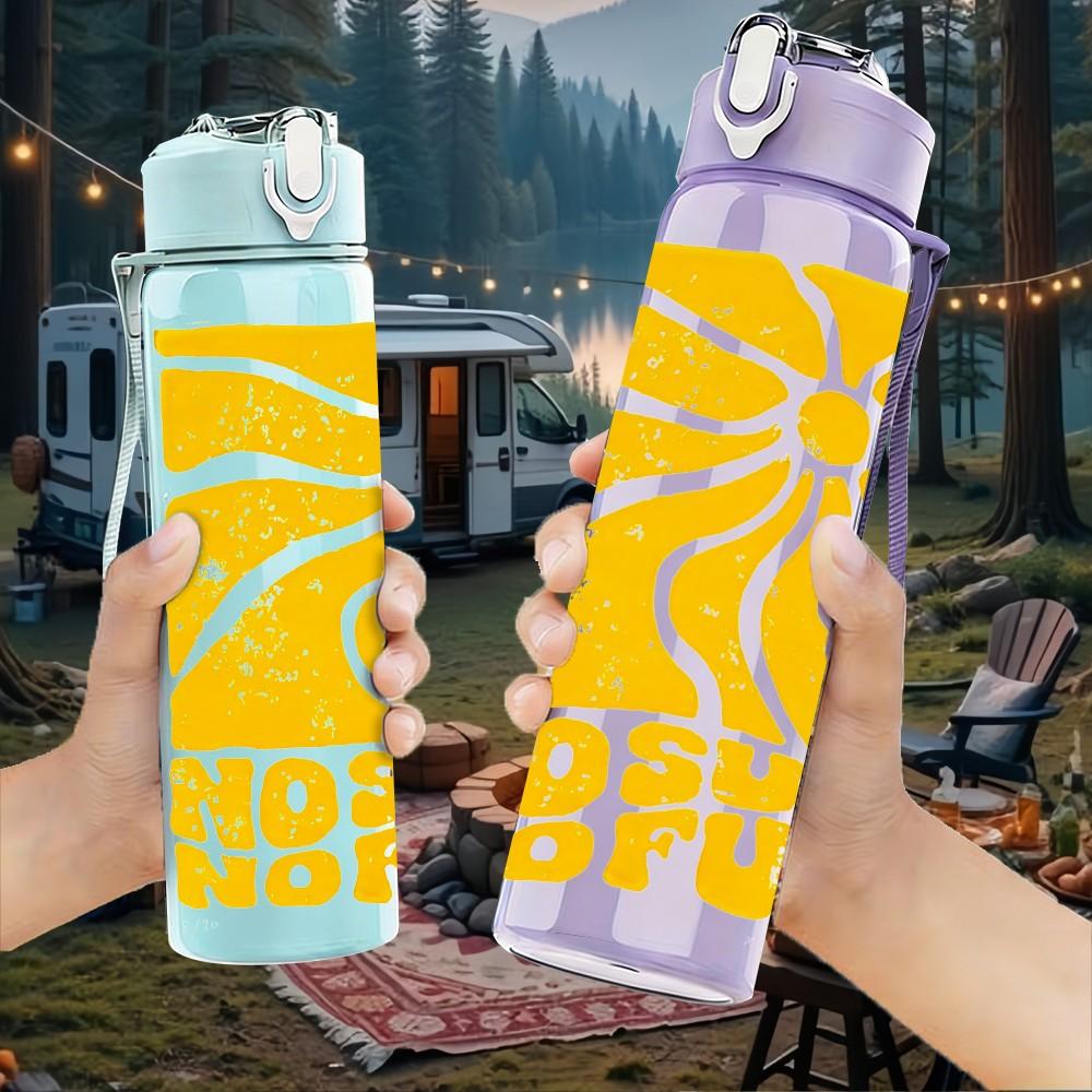 1PC No Fun No Sun Retro Sun Summer Lettering 750ml Color Plastic Sports Water Bottle Leakproof Flip Straw Lid Suitable for Sports Office Home Use