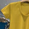 Refined cotton back collar, American front shoulder u-neck short-sleeved t-shirt women's summer solid color