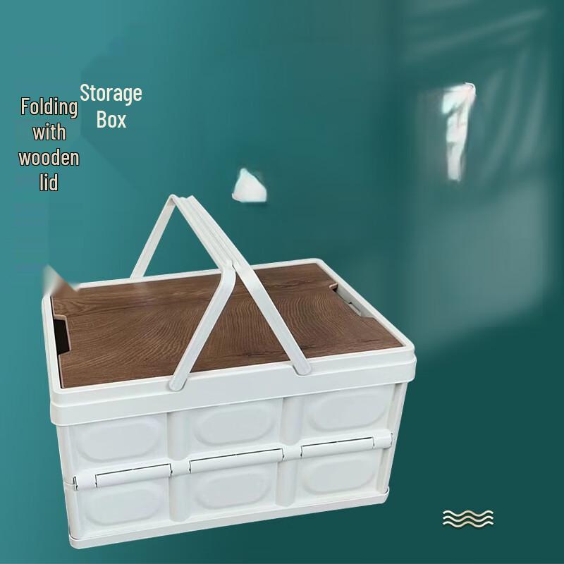 Foldable Car Trunk Storage Box with Wooden Lid 50L