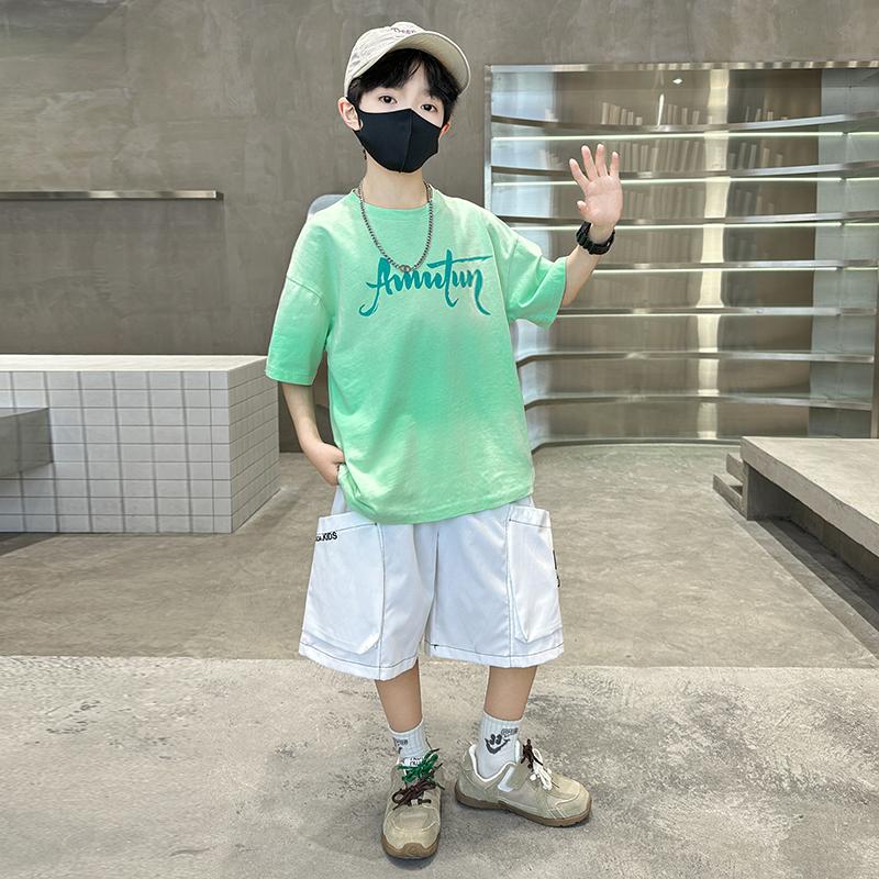Boys' Summer Outfit Set 2026 New Trendy Children's Summer Tie Dye Gradient Short Sleeved Two-piece Set for Boys' Handsome Children's Clothing