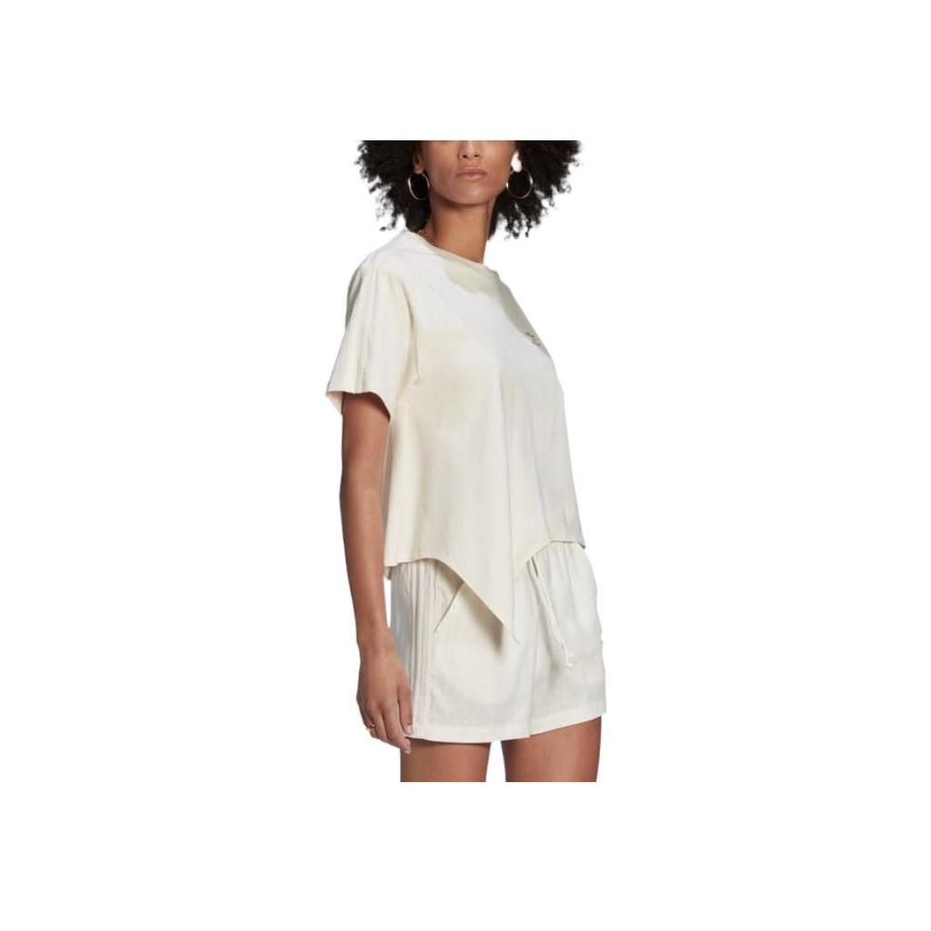 Adidas Originals Three Stripes Solid Logo Irregular Hem T-Shirt Women Tops White HD2759