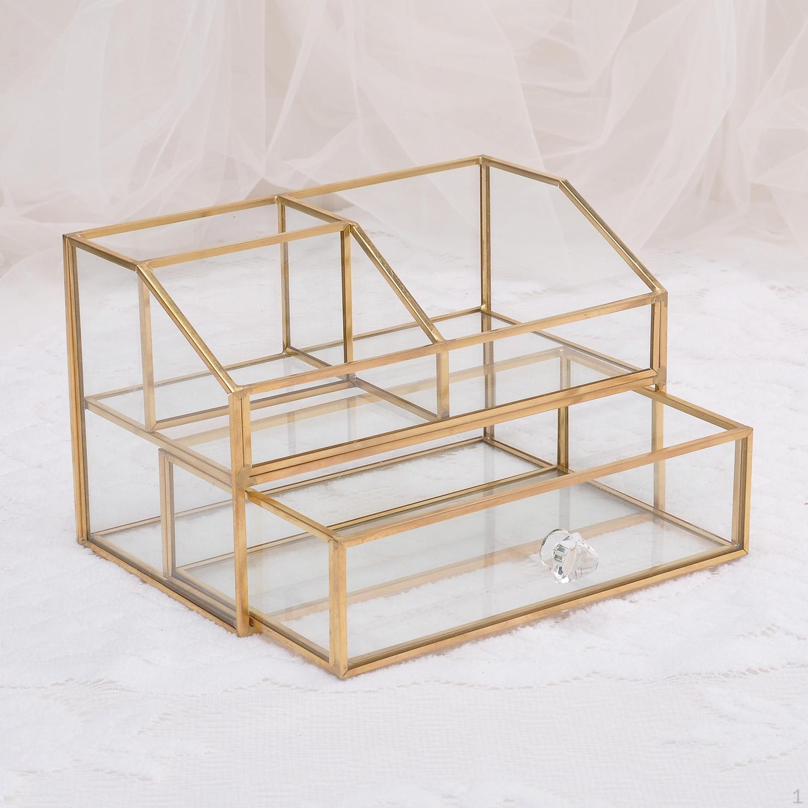

Luxury Clear Glass Jewelry Storage Case Cosmetic Makeup Holder Organizer with Drawer