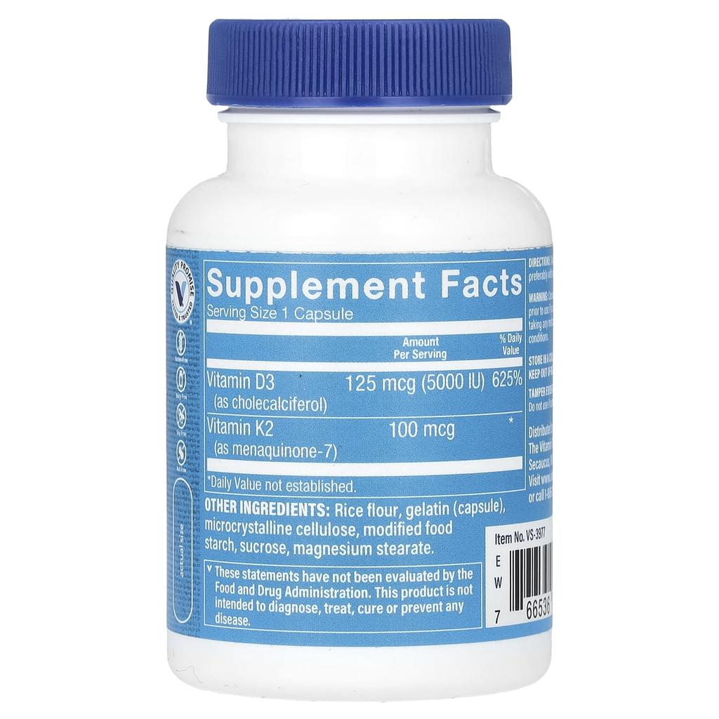 Vitamin D3 & K2, 60 Capsules