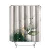 "1Pc Polyester Shower Curtain - Green Floral Print, White Background, Gold Accents & Dots, No-Drill Hooks, Hand Wash