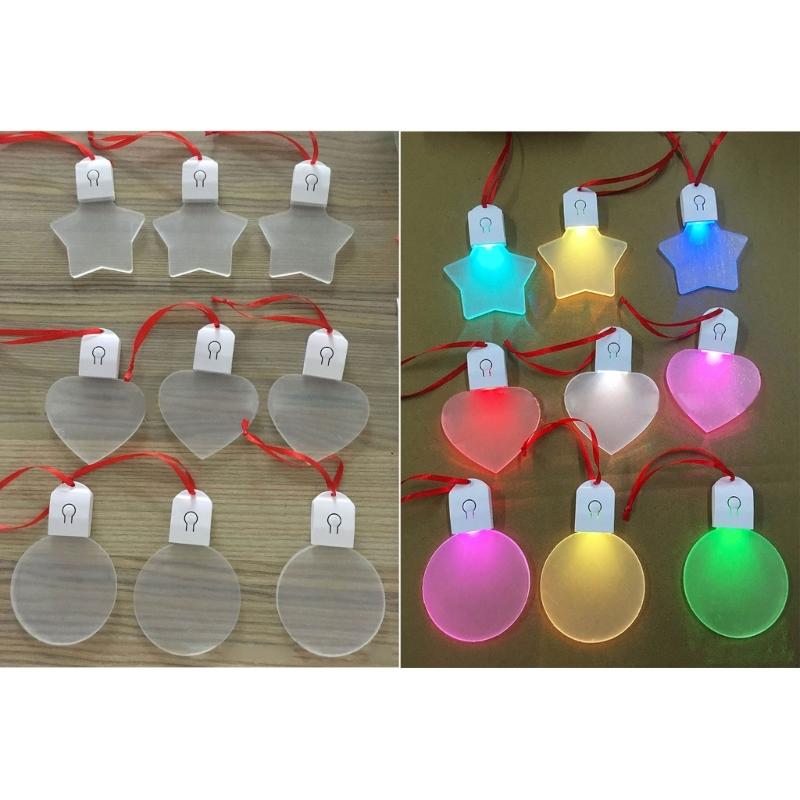Light Up Hanging Ornaments Rechargeable DIY Acrylic Blank Pendant Charm with Rope for Festival Wedding Party Home Decor