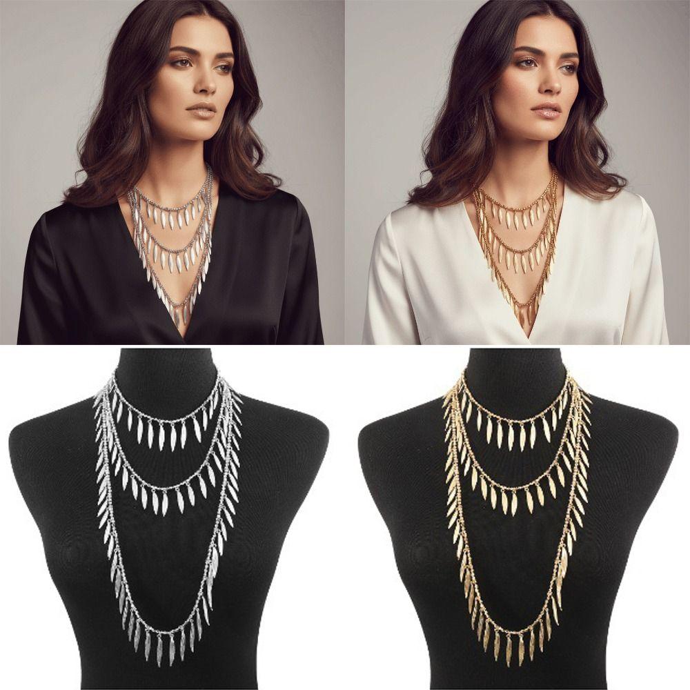 Vintage Beaded Splicing Necklace Feather Leaves Charm Necklace Women Neck Jewelry Accessories