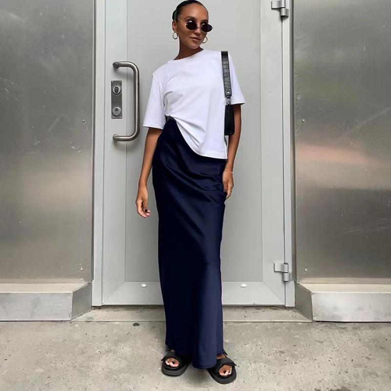 2026 Summer Simulated Silk Satin Skirt Woman Wrap Hip High Waist Solid Vintage Skirts Women Casual Elegant Mermaid Skirt Female Clothing 24132