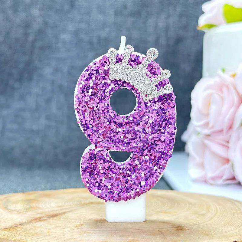 Purple Crown Birthday Candles Number 0 To 9 Princess Cake Decoration Candles Anniversary Party Decorations 0123456789