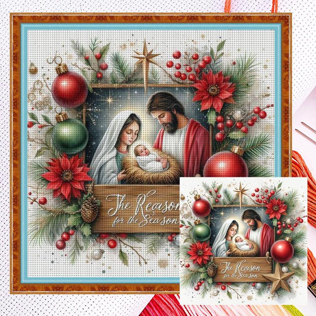 Full Embroidery cotton Thread 14CT Printed Nativity Cross Stitch Kit Artwork