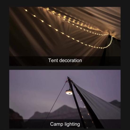 Camping String Light IP67 Waterproof Flexible Multiple Lighting Modes Rechargeable Tent Fairy String Light Outdoor Decor