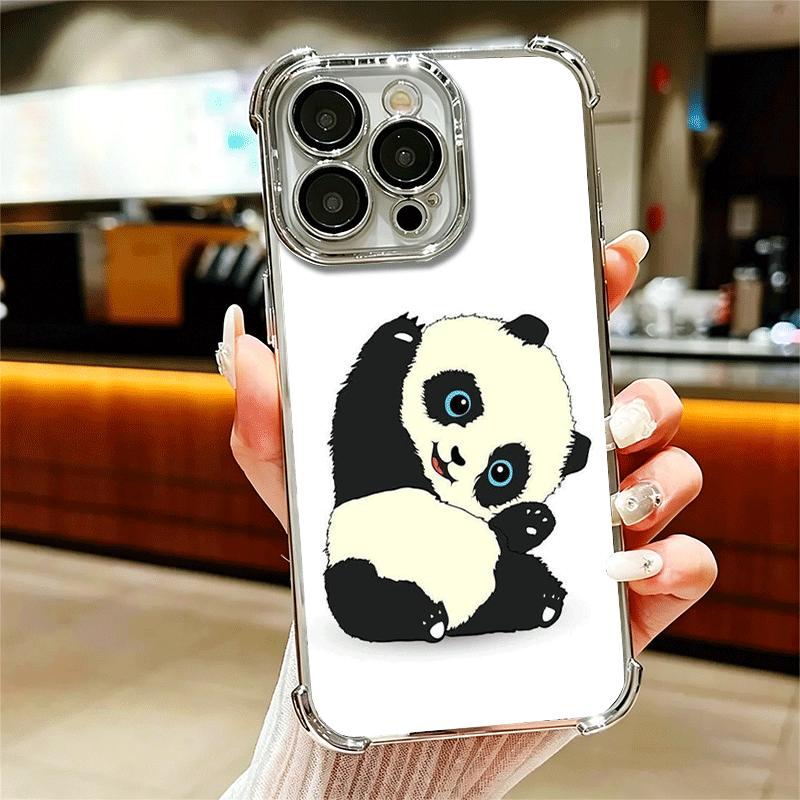 

Cute Cartoon Panda Plating Phone Case For Iphone 16 17 Pro Max Air 16E 14 15 Plus 12 13 Mini Anti-Fall Airabag Cover iPhone 13