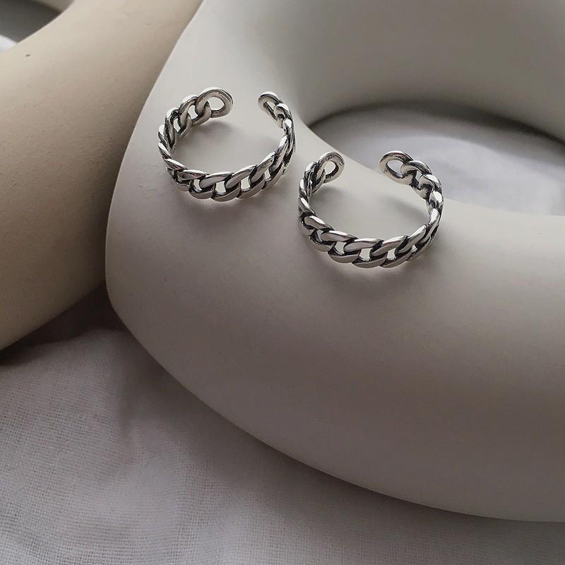 Adjustable Sterling Vintage Chain Link Ring Men Women Retro Geometric Design Minimalist Couple Jewelry