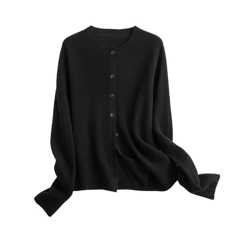 0 Wollstrickjacke Damen Rundhalsausschnitt nahtlos gestrickte Jacke lockerer Rückstrickpullover mit dünnen Herbst-Neuheiten