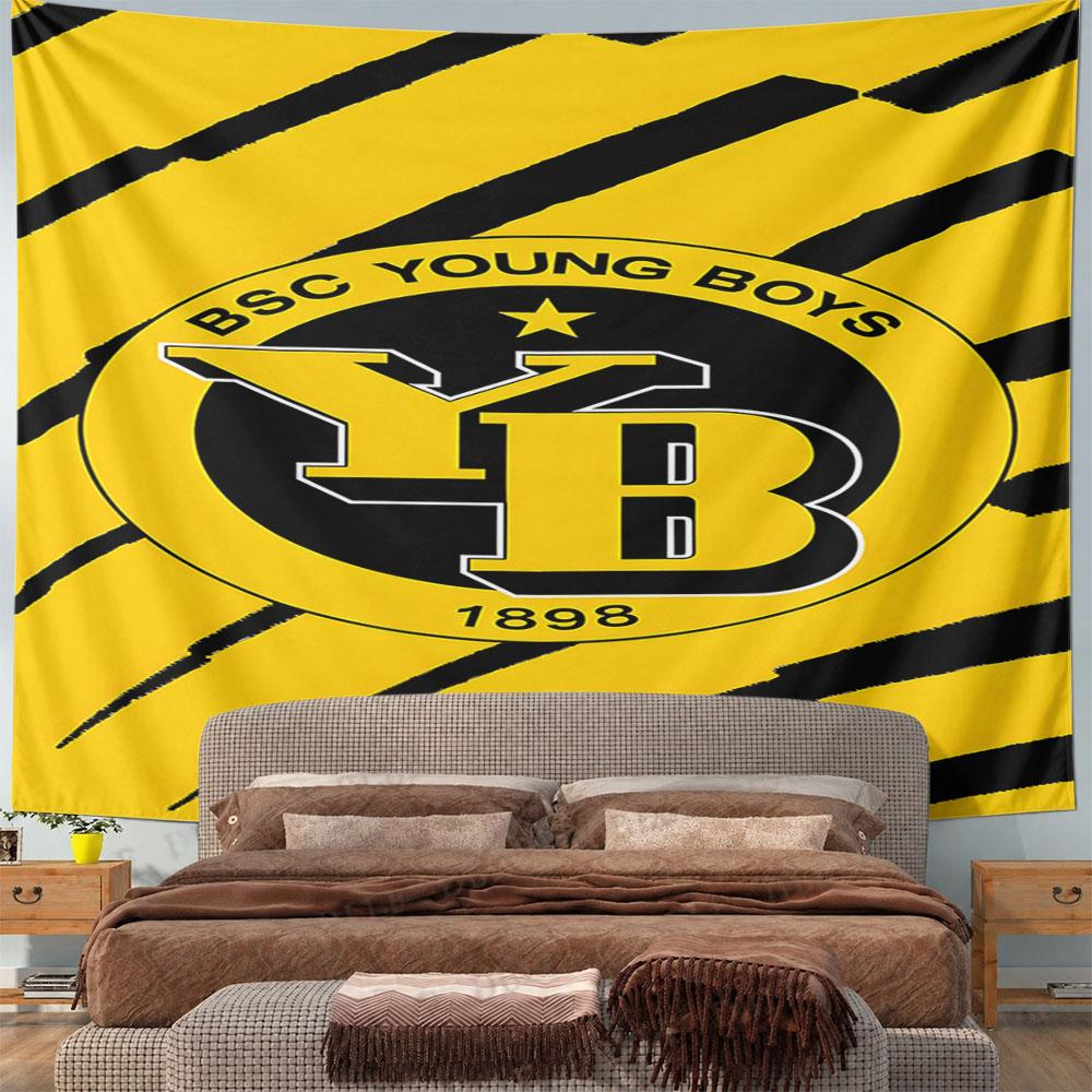 BSC Young Boys Logo with Yellow Stripes Pattern Wall Hanging Tapestry Decorative Tapestry Home Decor for Bedroom and Living Room
