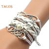Braided Wrap Layered Faux Leather Bracelet Retro Multilayer Hearts Tower Cord Braided Wristband for Men Women