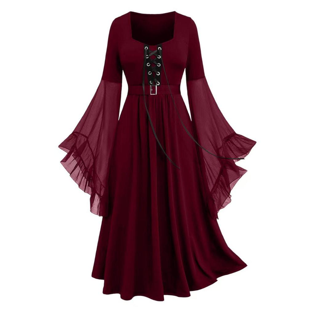 2024 Women's Halloween Witch Lace-Up Swing Dress