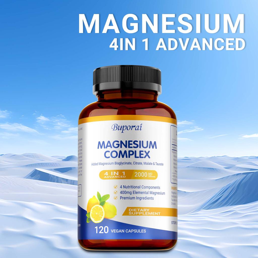 Magnesium-Glycinat-Komplex 4-in-1 - 2000 mg pro Portion, Magnesiumbisglycinat, Magnesiumcitrat, Magnesiummalat und Magnesiumtaurat
