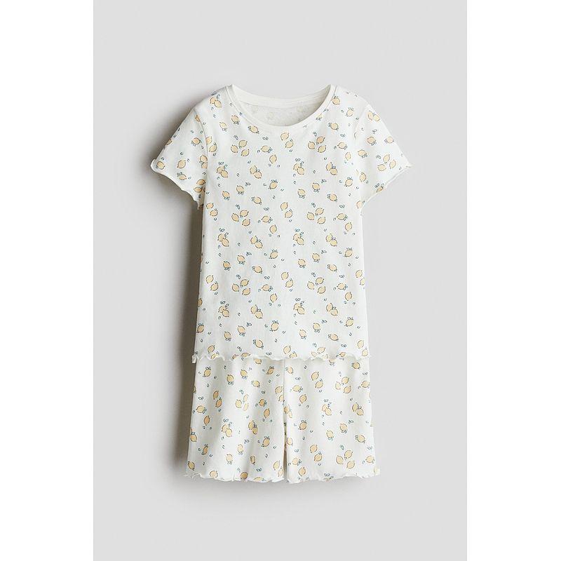 

HM Fall 2025 New Arrival Children s Clothing Girl Cotton Pajamas Suit 1129260 White/Lemon 90/52((1.5-2Y))