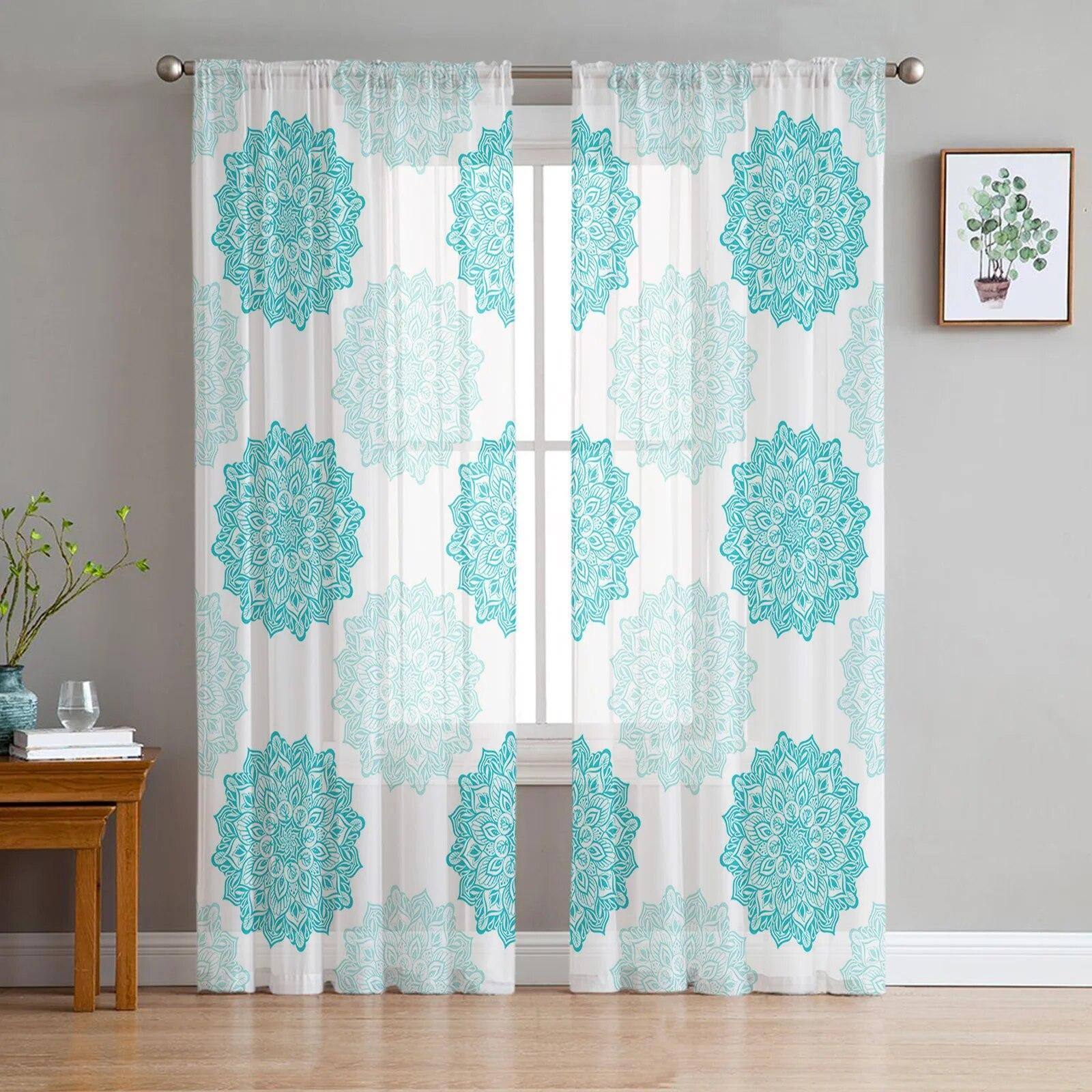 

Mandala Pattern Tulle Curtains Gradient Sheer Hanging for Bedroom Living Room Kitchen Boys Girls Gauze 135W x 114H(cm)