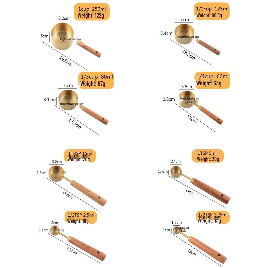 8-delige RVS Maatbeker & Lepel Set met Aciahout Handvatten voor Bakken