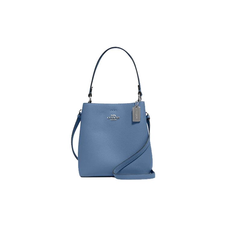 

New COACH Pebbled Leather Bucket Bag, Portable Crossbody Bag, Shoulder Bag Trumpets Women s Blue 1011-SVPE4 21.6*9.9*22.1CM