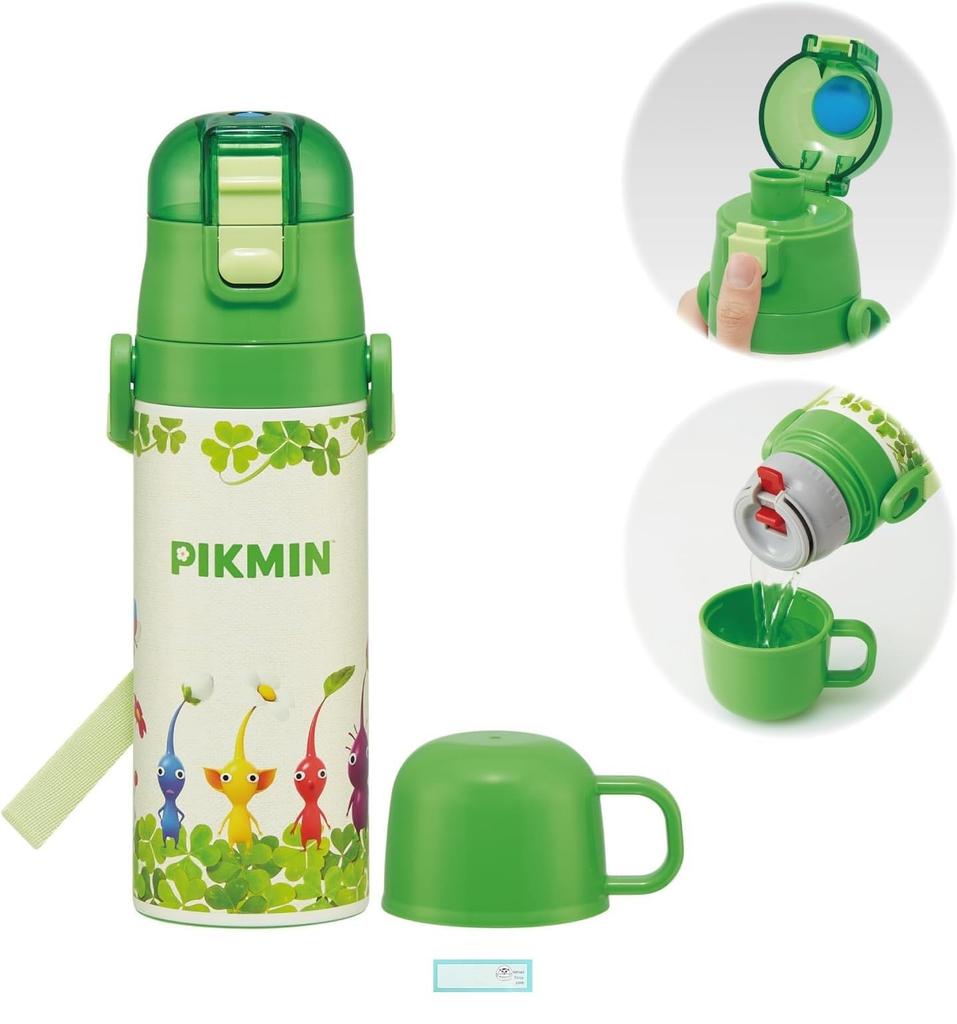 Two-Way Stainless Steel Sports Water Bottle with One-Touch Cup, 470ml (Direct Drinking) and 430ml (Cup Drinking) Set (Water Bottle, Name Sticker)