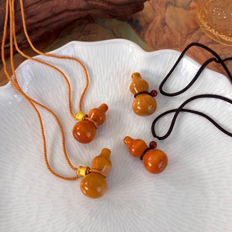 Creative Wood Gourd Pendant Necklace Long Rope Necklace Handmade Adjustable Rope Sweater Chain Present for Women Girls