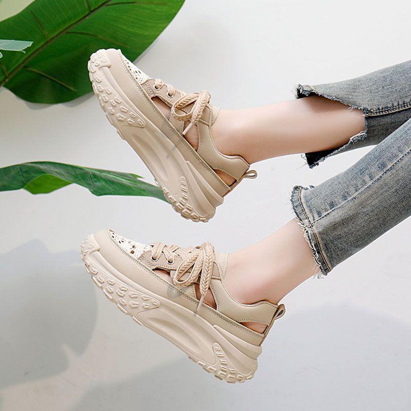 Summer Mesh Shoes Women's Breathable Thin 2025 New Thick-soled Dad Shoes Student Mesh Sports Shoes Heightening Little White Shoes