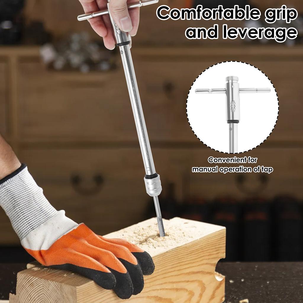 Silver T-Handle Ratchet Tap Holder Wrench Adjustable Manual Tapping Tool with Machine Screw Thread Metric Plug T-shaped Tap