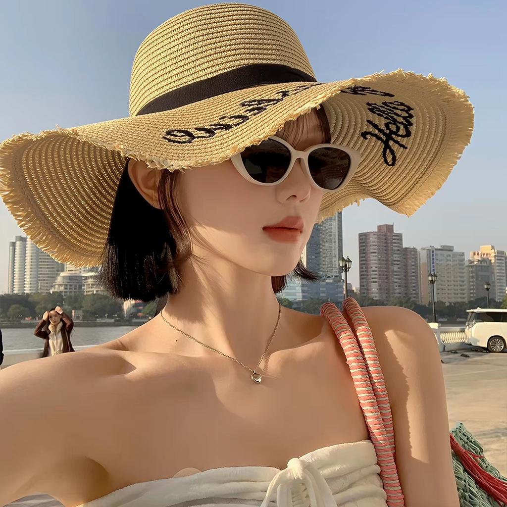 Lafite French big-brimmed beach hat seaside vacation sunscreen hat new hollow design sunshade straw hat women