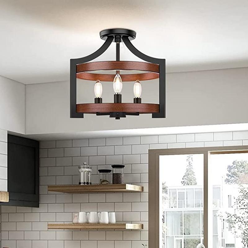 Halb eingebettete Deckenleuchte, Retro, schwarze Saugnapf-Hängeleuchte mit doppeltem Verwendungszweck für das Foyer der Restaurantküche