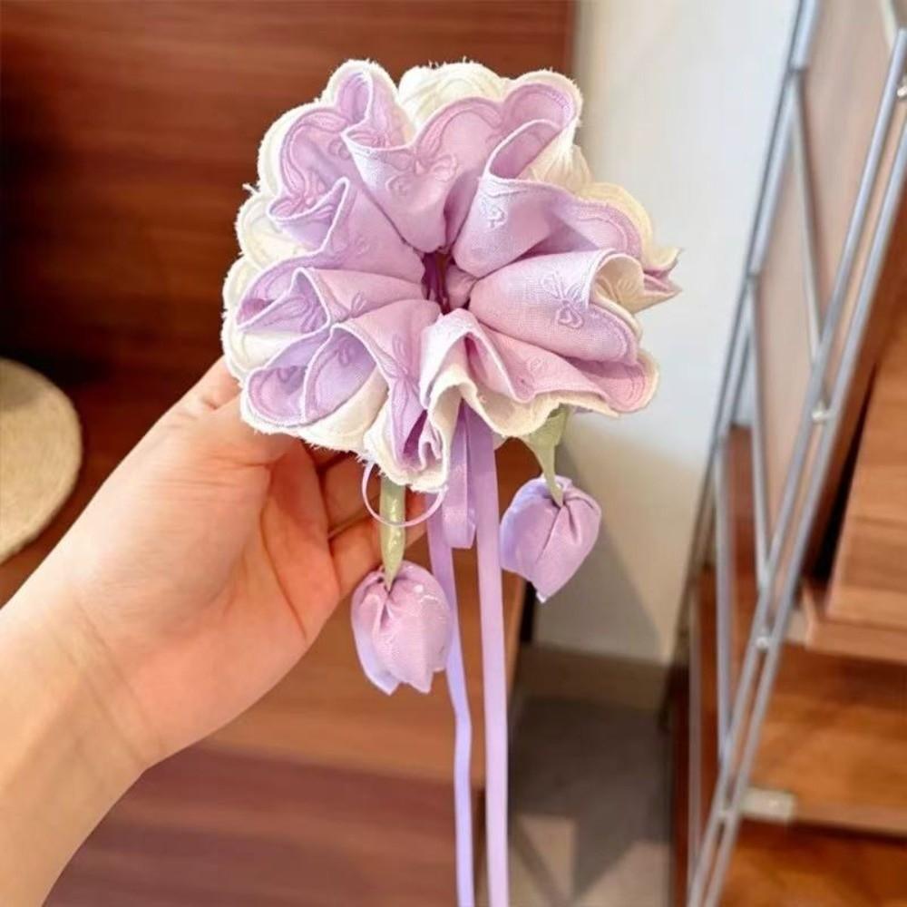 Floral Ribbon Hair Tie Multicolor Kids Bun Maker Tulip Hair Scrunchie  Dailywear