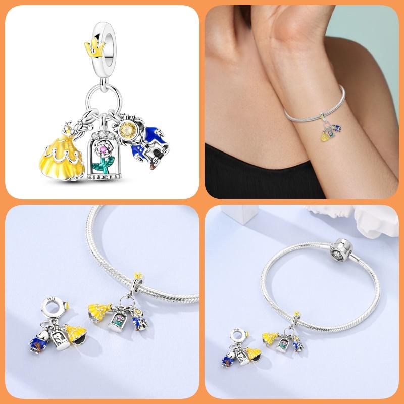 S925 Silver Princess Skirt Pumpkin Carriage Rose pendant bead Fit Bracelet DIY Jewelry Making For Women Gift