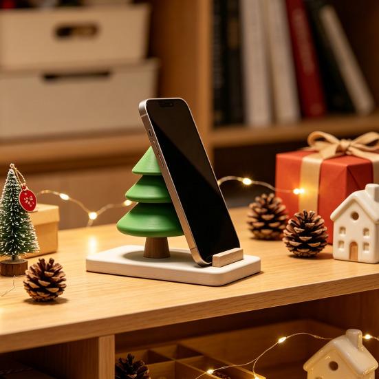 Christmas Gift for Colleagues Tree Phone Stand, 3D Printed Creative Desk Holder Cell Stand Phone, Festive Holiday Desktop Decor Home Office Dormitory