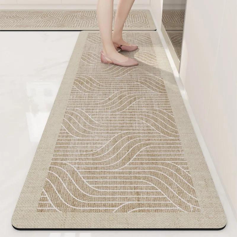 Kitchen Floor Mat Anti-slip Oil-proof Carpet Pvc Leather Waterproof Foot Mats Long Rug Brown Beige Home Decoration Rugs