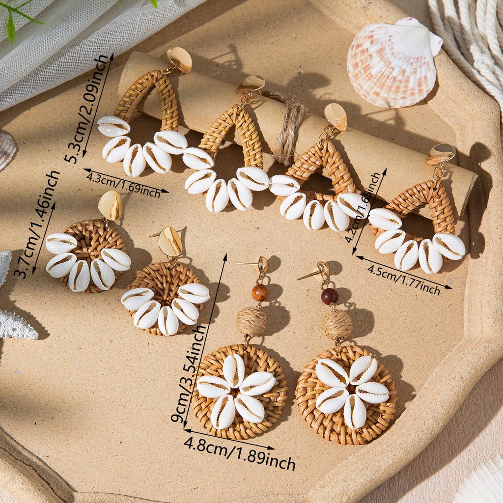 Accessories rattan shells holiday style unique beautiful earrings niche ethnic style earrings earrings