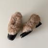 Leather Square-headed Fluffy Shoes with One Pedal, Retro Velvet To Keep Warm, Mary Jane Small Leather Shoes, New Cotton Shoes, Thick Heels, Single S