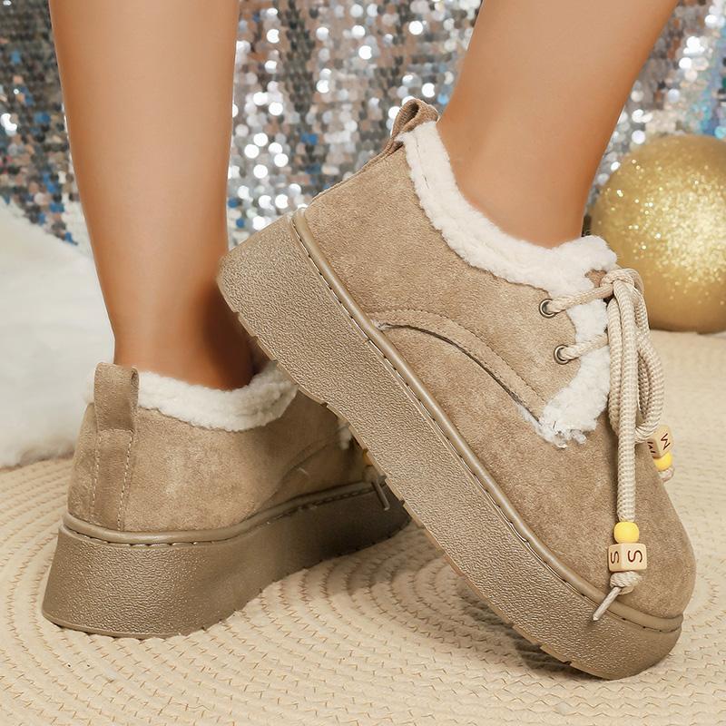 Fashion New Thick Sole Lace Up Snow Boots Women Winter Warm Thicken Plush Ankle Boots Woman Plus Size 35-42 Non Slip Casual Cotton Shoes