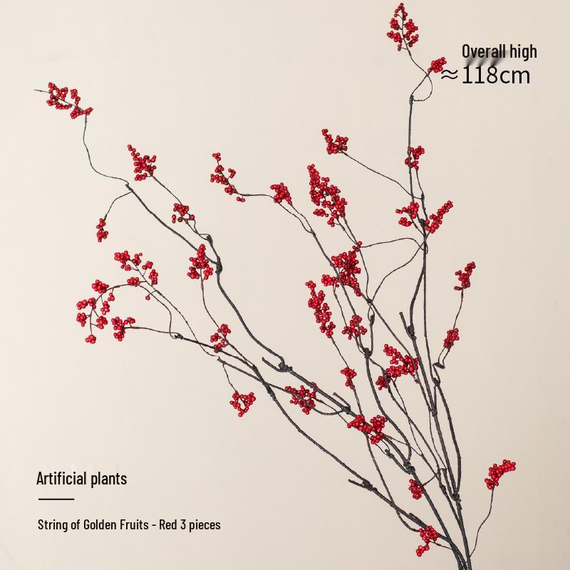 7-Head Persimmon Branch Ikebana Ornament: Artificial Ruyi Persimmon for Living Room or Dried Flower Display