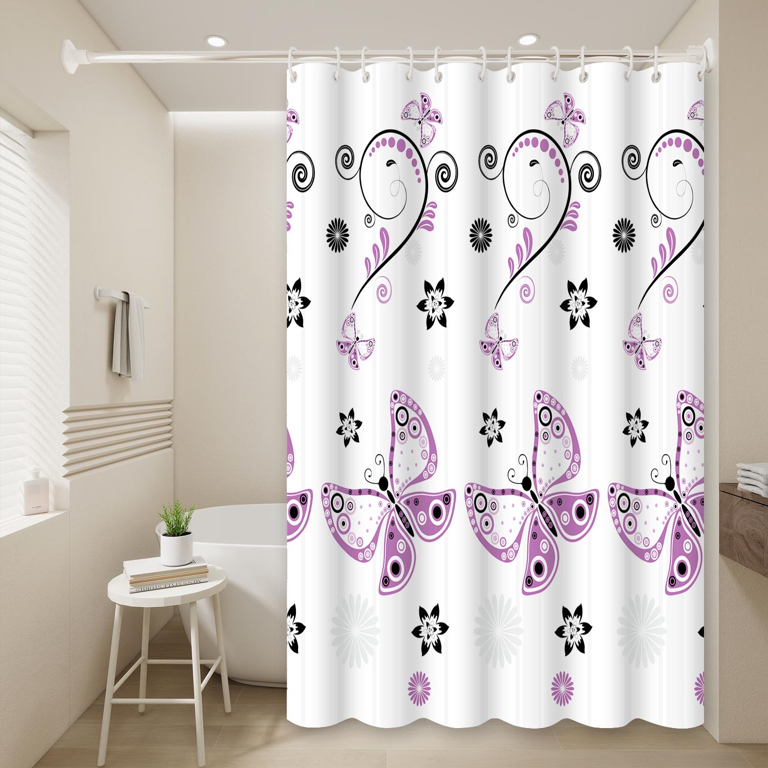 1pc Purple butterfly shower curtain  waterproof Peva covering curtain 80*180cm