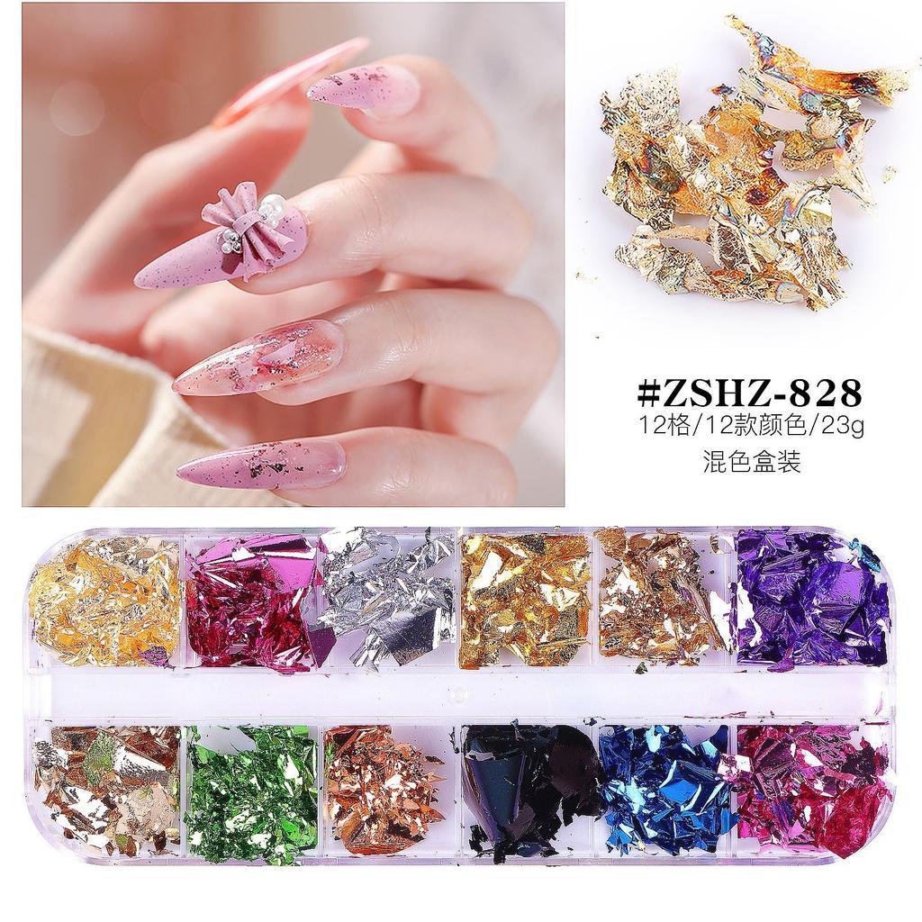 12 Grid Box Nail Art Jewelry Gold Foil Nail Art Gold Foil Color Foil Nail Art Jewelry Diy Mixed Combination