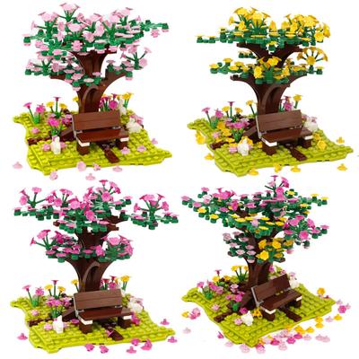 Building Block Figurine Scene Accessories Cherry Blossom Trees Plants Animals Small Particles Puzzle Toy